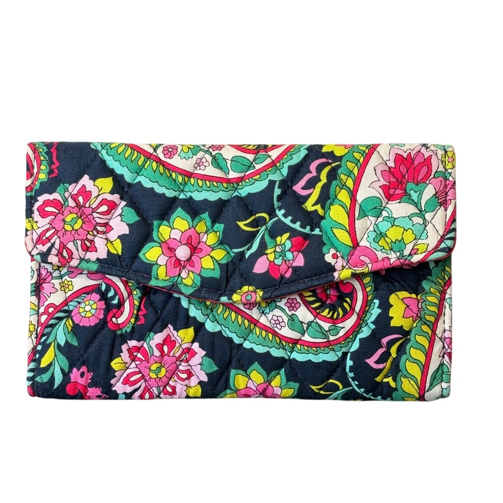 Vera Bradley Crossbody Wallet Womens OS Navy Pink Good Quilted Paisley Floral